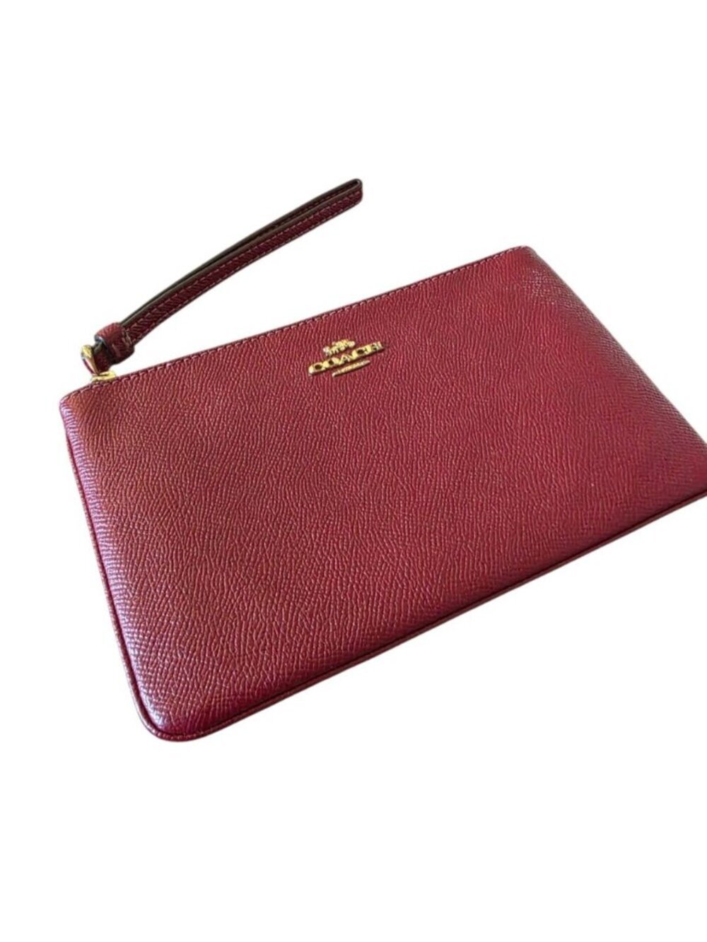 Coach Oxblood Pebbled Leather Wristlet Wallet Clutch Zip Pouch Burgundy Red - Picture 9 of 15